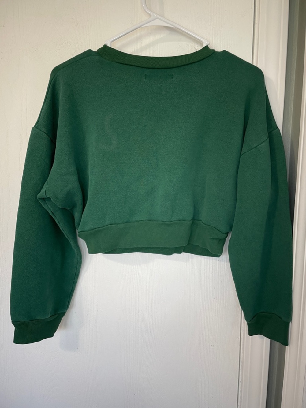 Reformation Jeans Forest Green Cropped Crewneck Sweatshirt Size Small Oversized - Picture 8 of 10